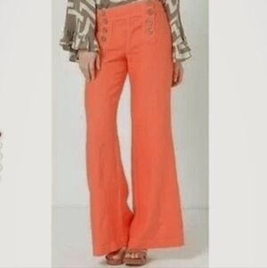 ANTHROPOLOGIE | ELEVENSES Coral Orange Linen Sailor Front Wide Leg Pants Size 8